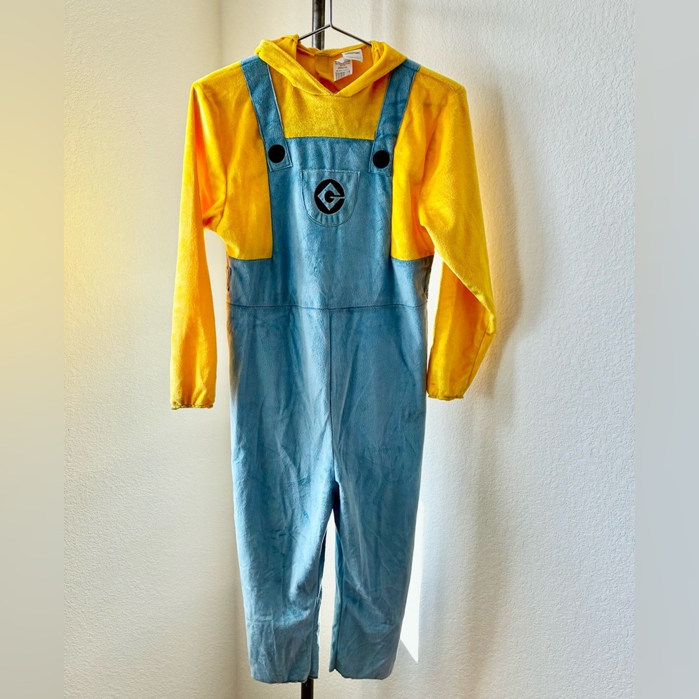 Kids Minion Blue and Yellow Overalls Hooded Costume EUC Halloween Despicable Me